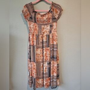 Xhilaration Women Size L Chiffon Smocked Top Midi Dress Floral Patchwork Lined